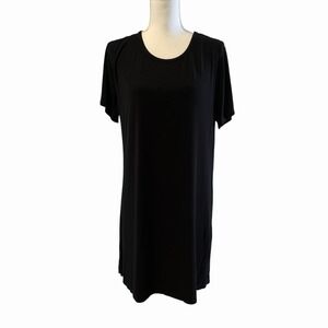 Cozy Earth XS Black Bamboo Rib-Knit Boyfriend Dress Sleep Nightgown Oversized